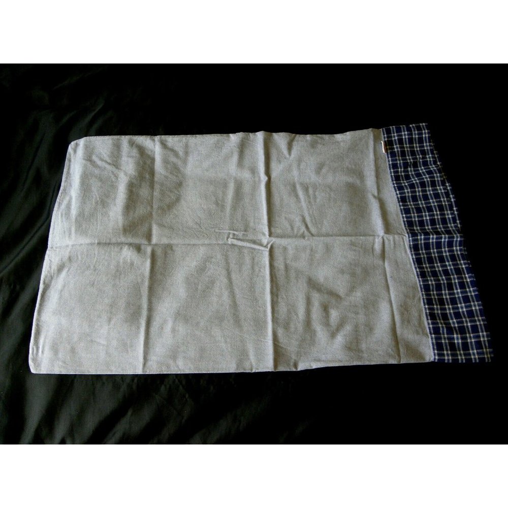 Ralph Lauren Armistead Standard Pillow Case Blue Chambray Blue Plaid Flag Tag